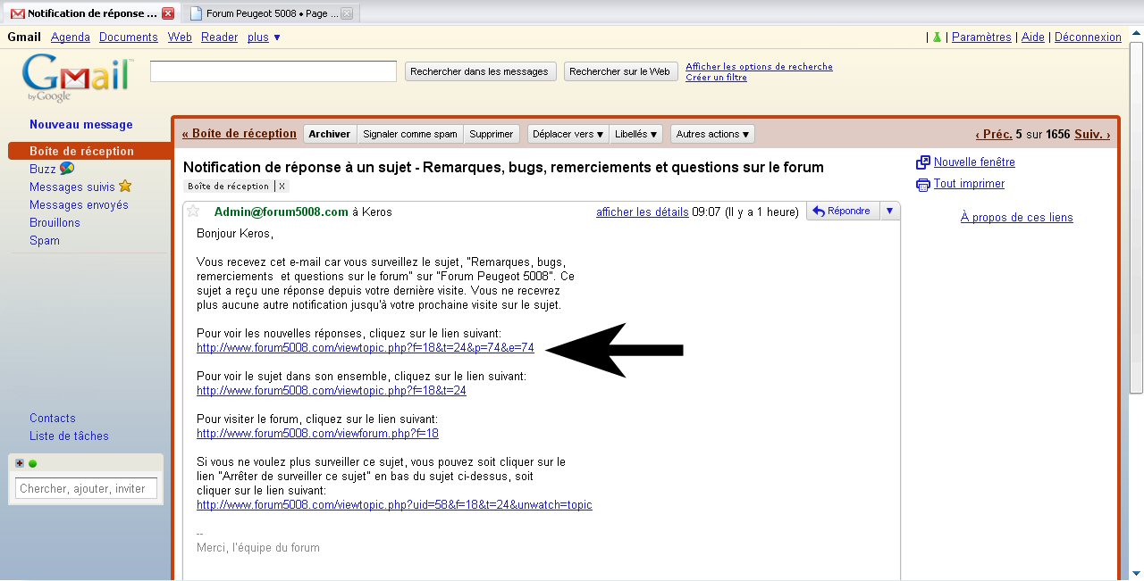Je reçois une notification par mail d'une réponse à un sujet et je cliques sur le premier lien :